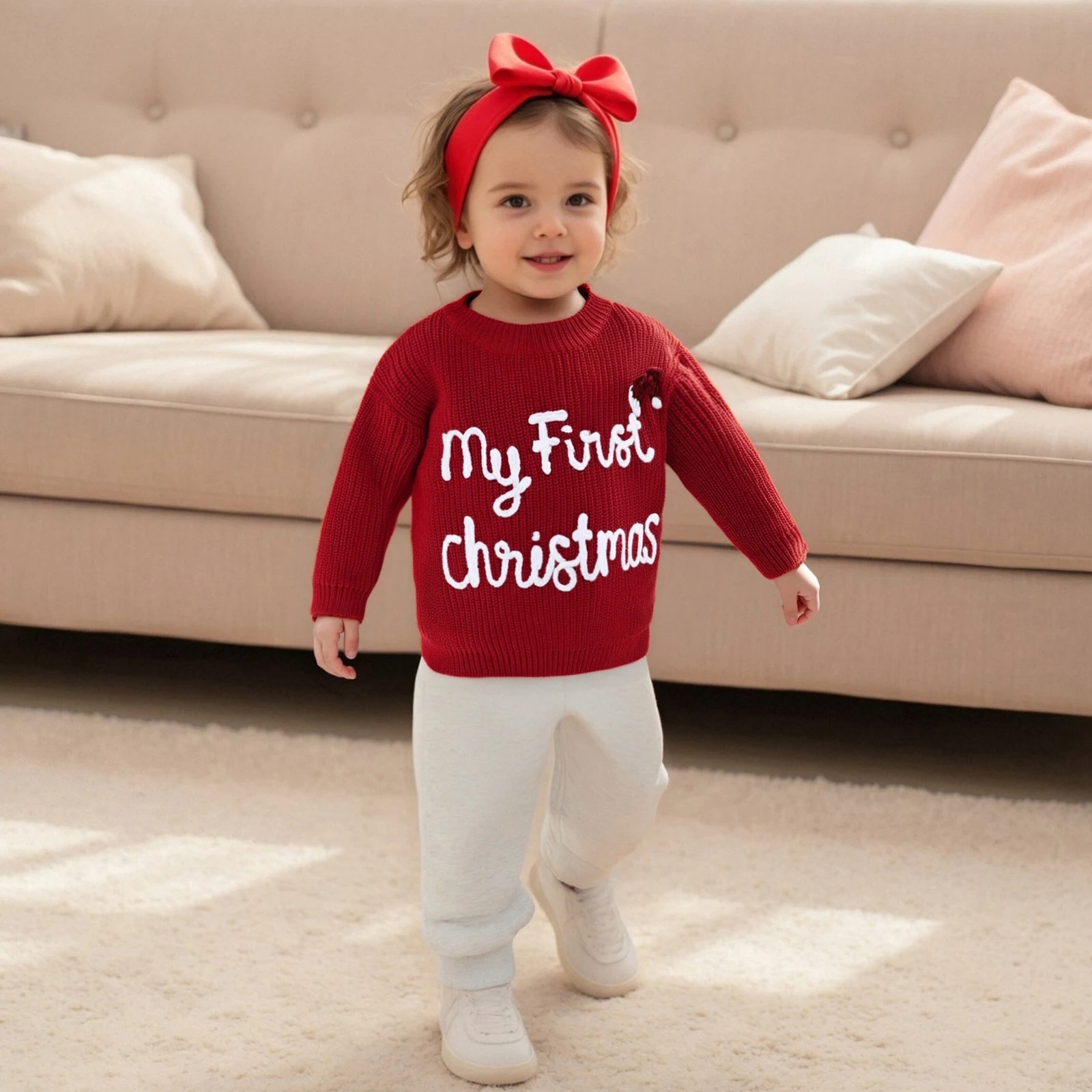 2026 السنة الجديدة طفل الفتيات متماسكة سترة عيد الميلاد قبعة وحروف التطريز طاقم الرقبة البلوز عيد الميلاد طويلة الأكمام البلوزات القمم #6