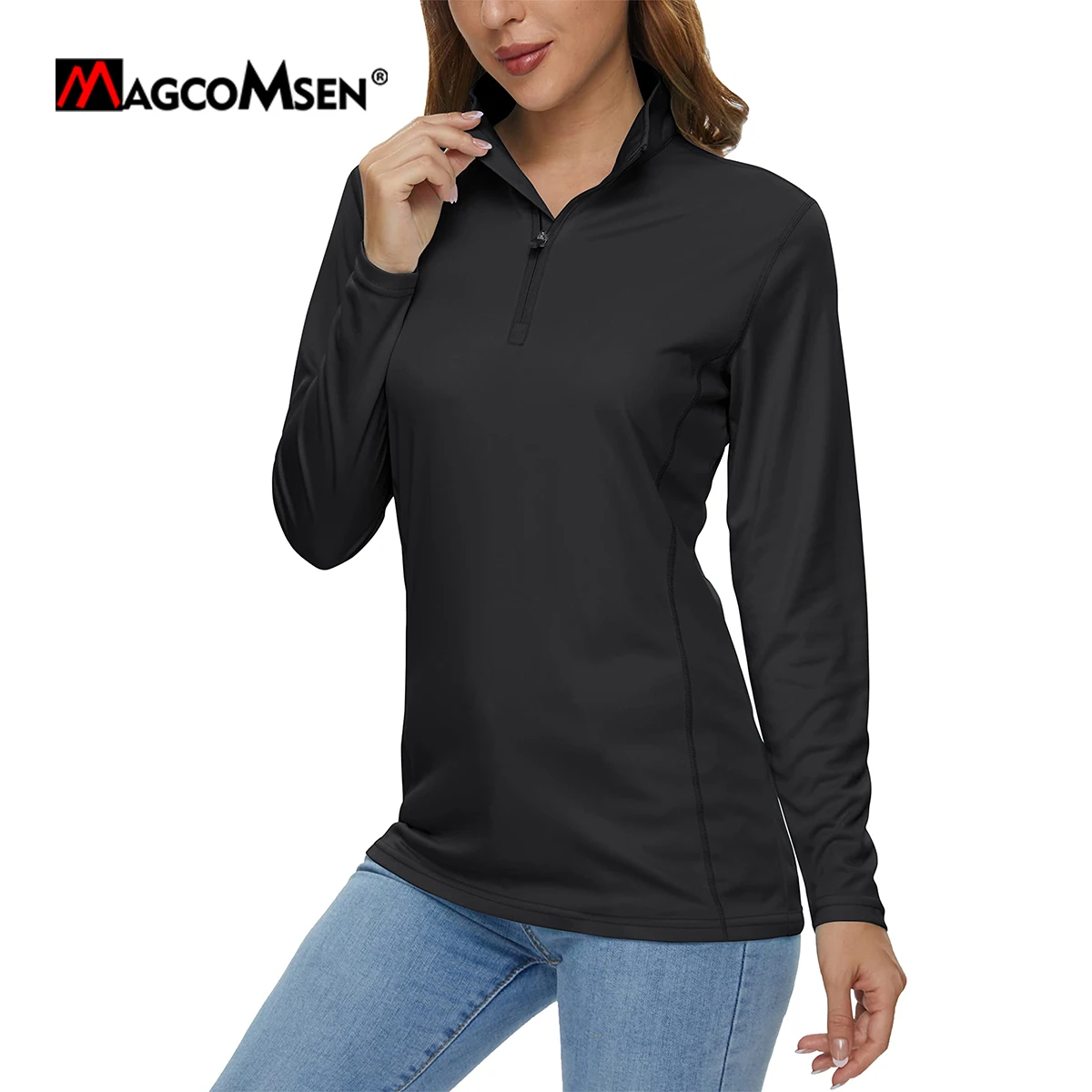 MAGCOMSEN Women\'s UV Protection Quarter-Zip T-Shirt UPF50+ Moisture Wicking Hiking Shirt Quick Dry Athletic Summer Tee