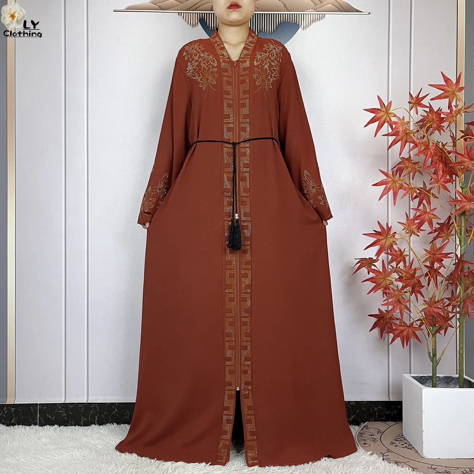 Nowa afrykańska abaja muzułmańska dla kobiet elegancka sukienka szyfonowa otwarte łańcuszki luźny krój Femme szata Islam Dubai sukienki imprezowe z