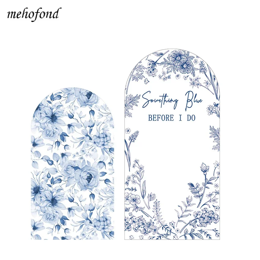 Mehofond Custom 2-Sided Something Blue Before I Do Floral Bridal Shower Covers Chiara Arch Wall Background Decor Backdrop Photo