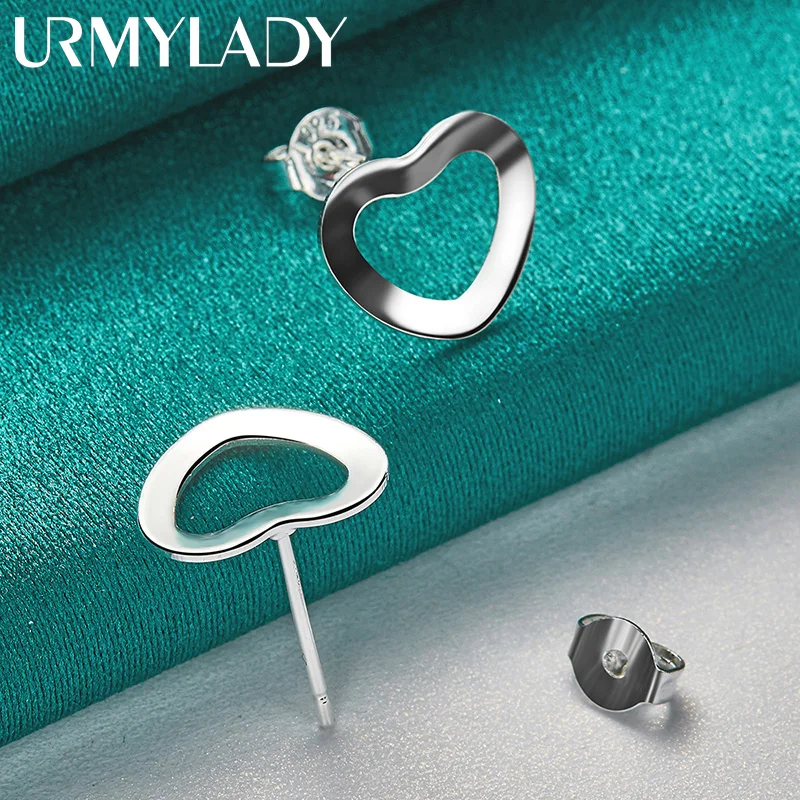 URMYLADY 925 Sterling Silver Heart Stud Earrings For Women Wedding Party Fashion Jewelry