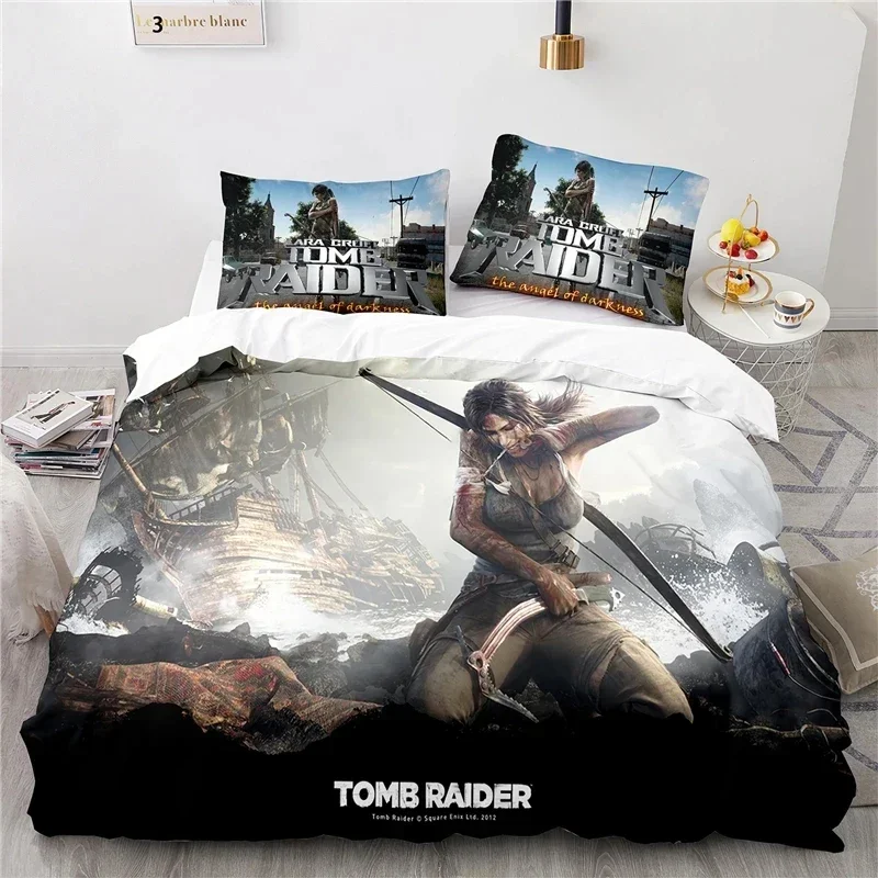 3D Printing Game Tomb Raider 2_3pcs Bedding Set Boys Girls Twin Queen Size Duvet Cover Pillowcase Bed Kids Adult Home Textiles