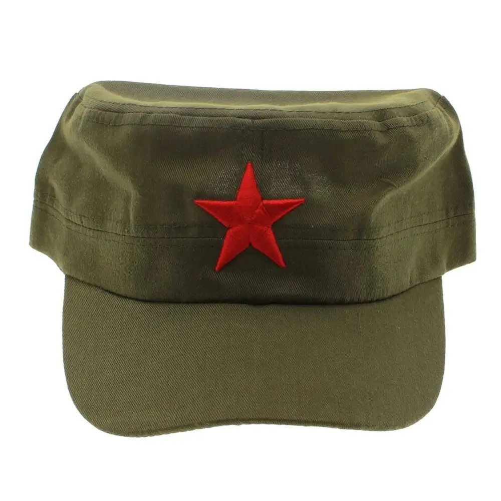 Retro Chinese Vintage Fabric Cotton Red Star Patrol  Hats Green Flat Army Cap