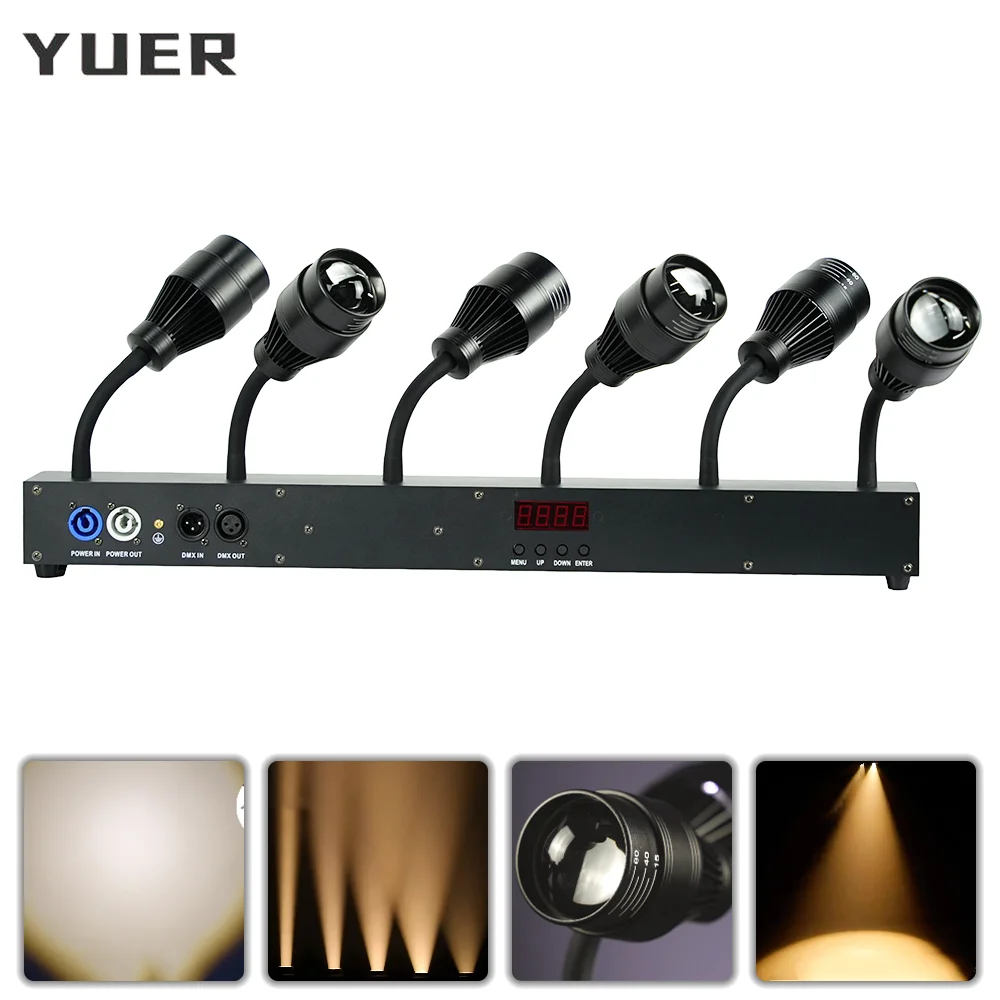 

Сценический прожектор YUER 6x10W COB с теплым белым светом, эффектом зум-фокуса для дискотек, вечеринок, дома, клубов, баров, DMX-управление, сценическое освещение