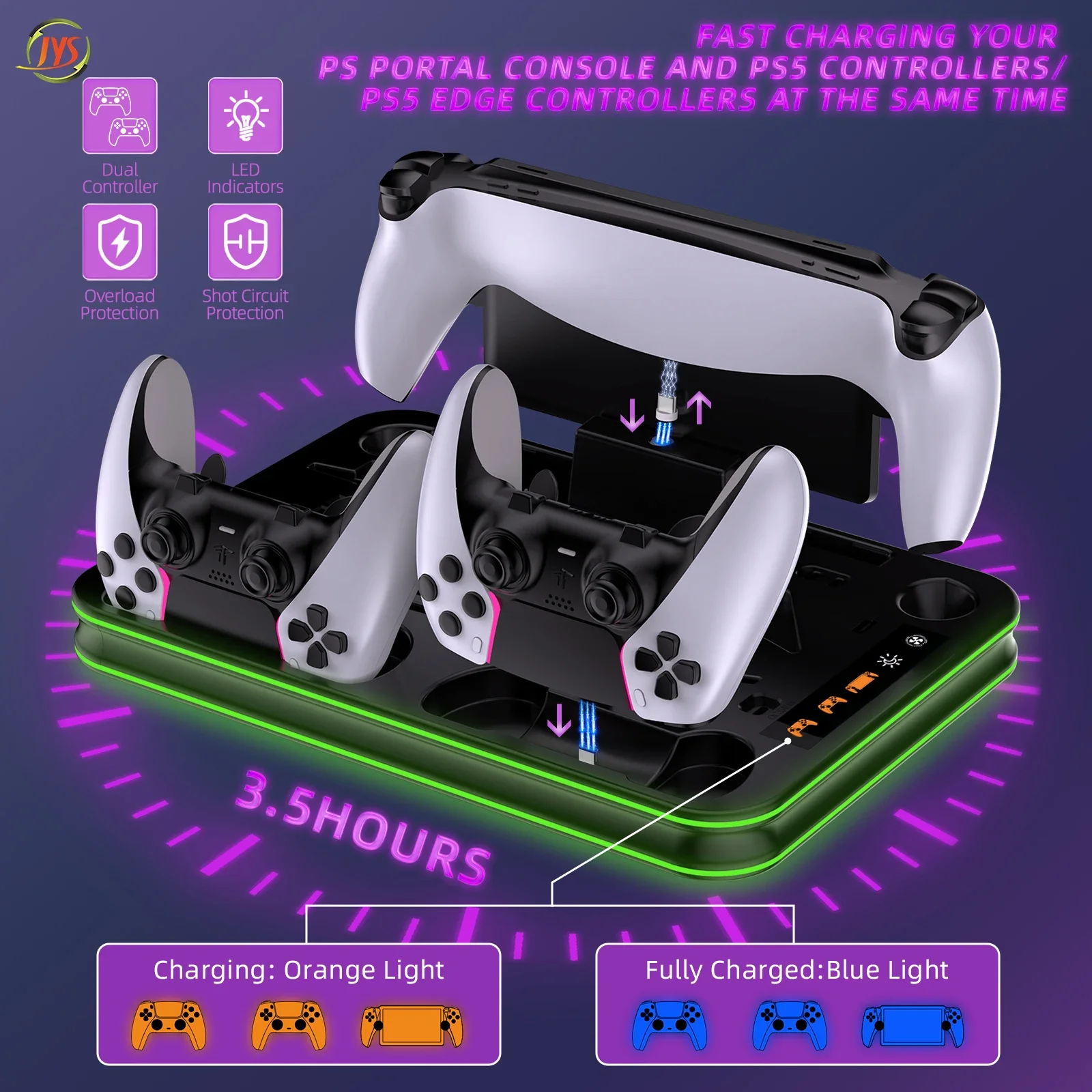 NEW JYS-P5201 For PS5 slim multifunctional eficient cooling stand base for PS5 console 5modes RGB LED light handle charging clip