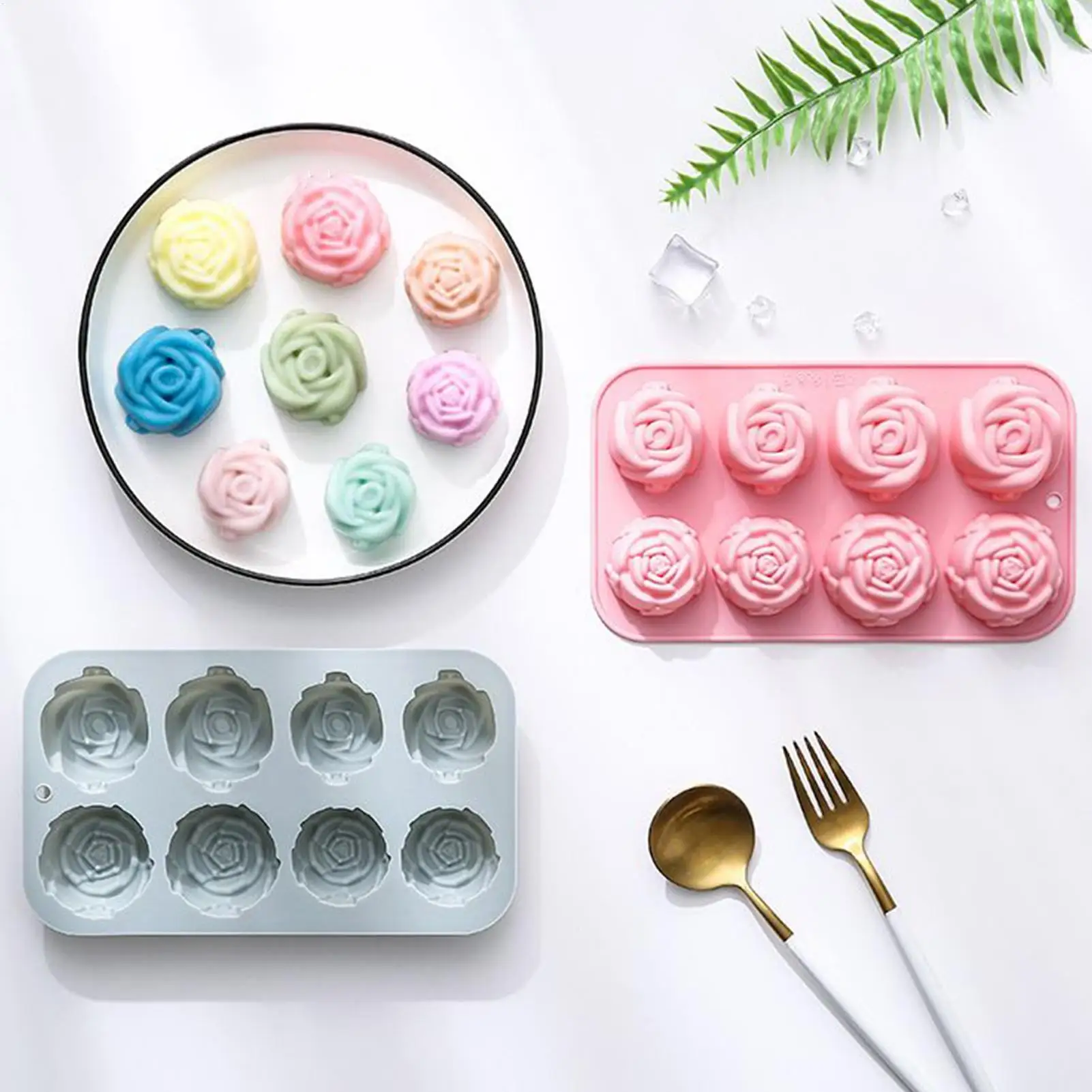 8 Holes Rose Flower Silicone Molds Handmade Soap Candle Silicone Mold DIY Cake Chocolate Baking Tools Ice Cubes Making Mould view 5