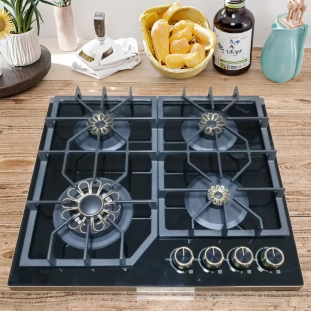 Wholesale Four Burner Built in Table Top Gas Stove with Black Panel for Household Kitchen