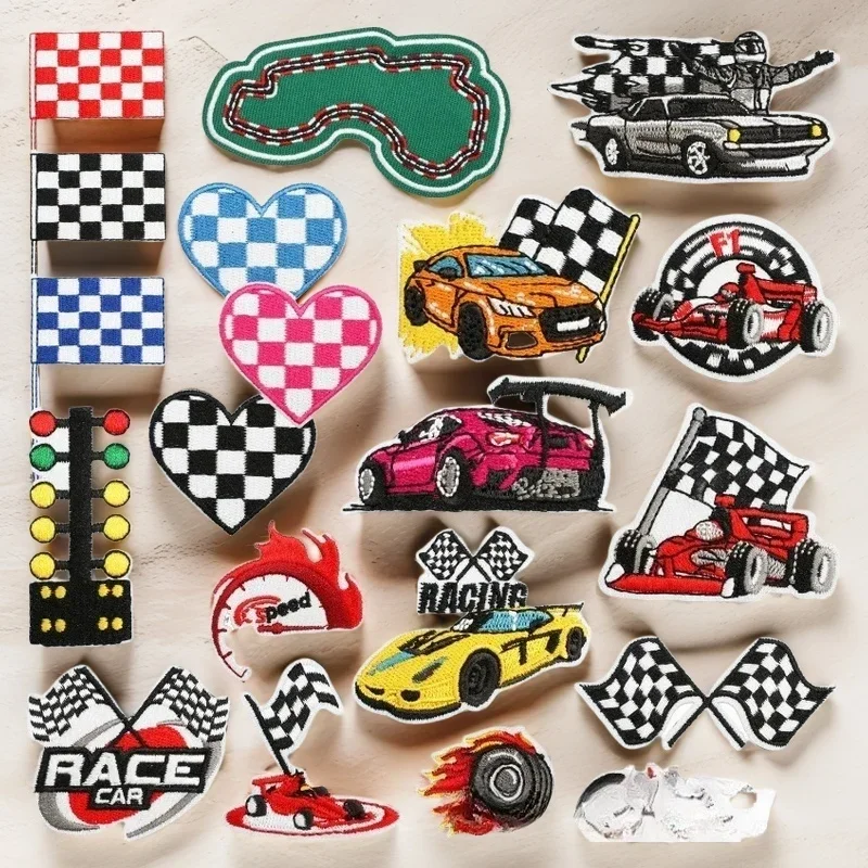 Racing Car Embroidery Cloth Sticker Go-kart Track Clothes Dress Up Computer Embroidery Chapter Boy Supercar Embroidery Label