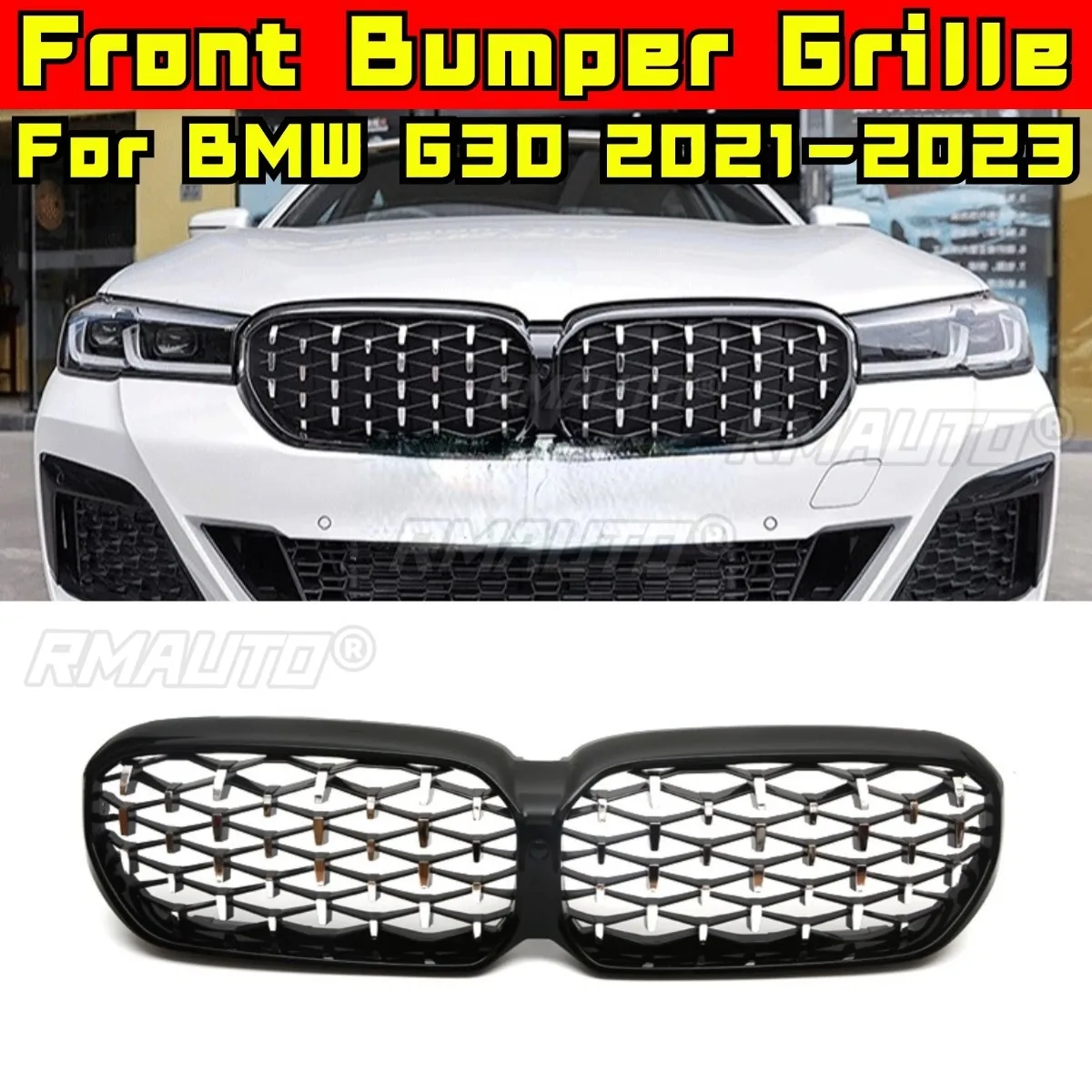 

Решетка бампера автомобиля, декоративные полоски, гоночная решетка, комплект кузова, решетка переднего бампера для BMW 5 серии G30 2021-2023, внешняя часть