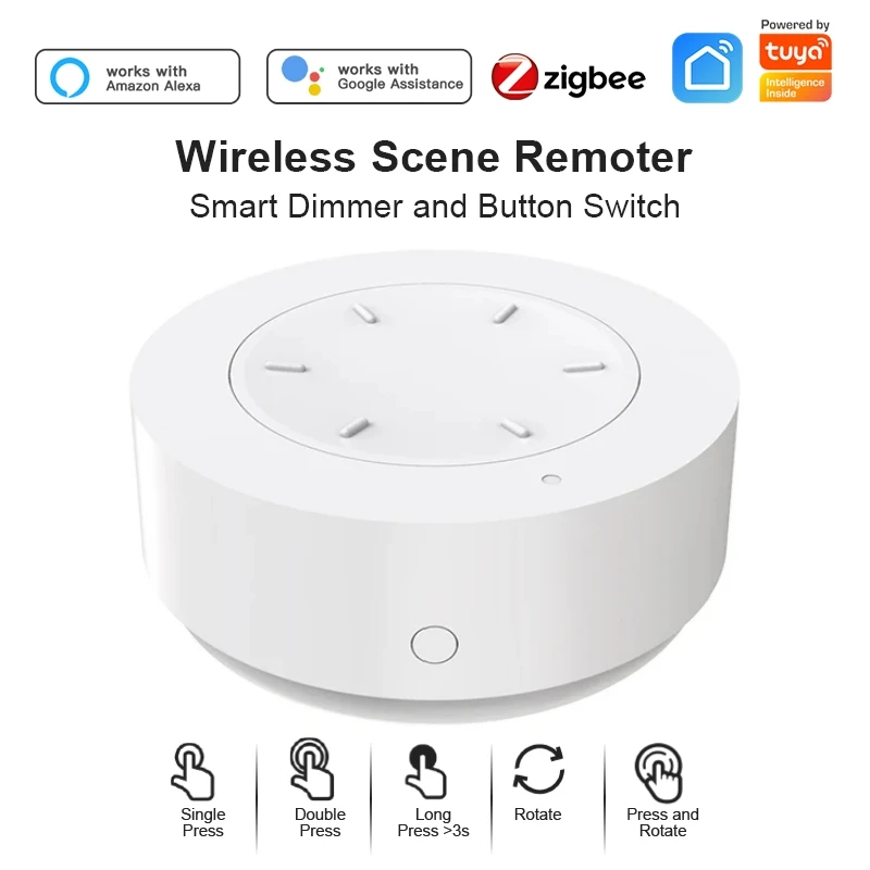 Tuya ZigBee Smart Knob Switch DIY Wireless Scene Button Rotatable Dimmer Home Automation Linkage Remoter Alexa Google Voice