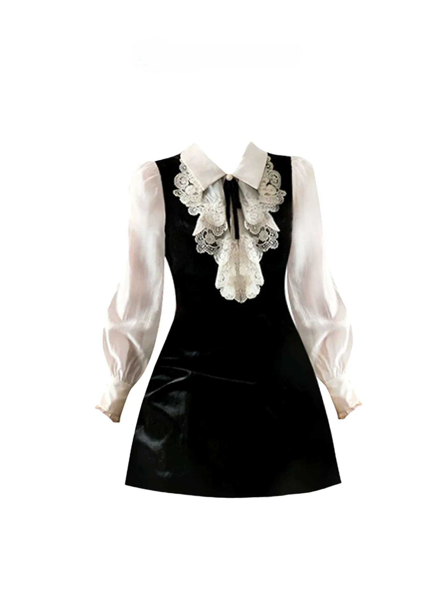 

HEZA Velvet Wrap Waist Dress Women's Autumn High-End Feeling Frock Skirt Bubble Sleeve A-Line Dress French Style Short Dress