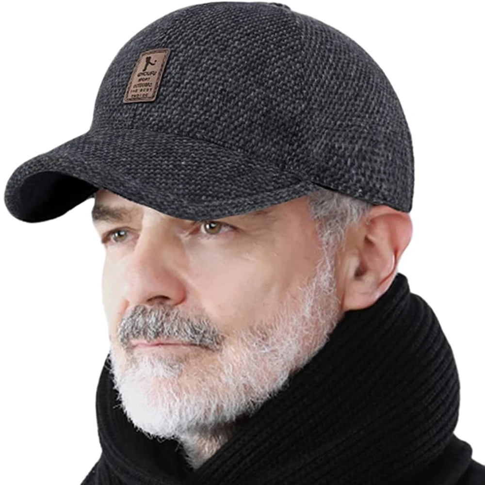 

Winter Baseball Cap for Men, Adjustable Warm Outdoor Sport Golf Cap Hats Dad Caps Earflaps Thicken