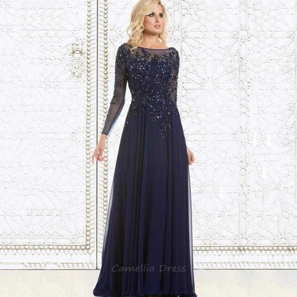 

Tulle Mother of the Bride Dress for Women Customized Applique A Line Vintage Guest Gown Long Sleeve Evening robe mother of bride