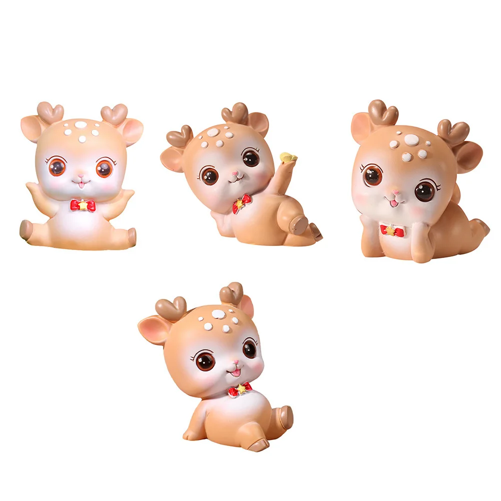 

4pcs Resin Deer Mini Ornament For Fairy Garden Decor Home Office Desktop Decoration Diy Bonsai Landscape Craft Brown