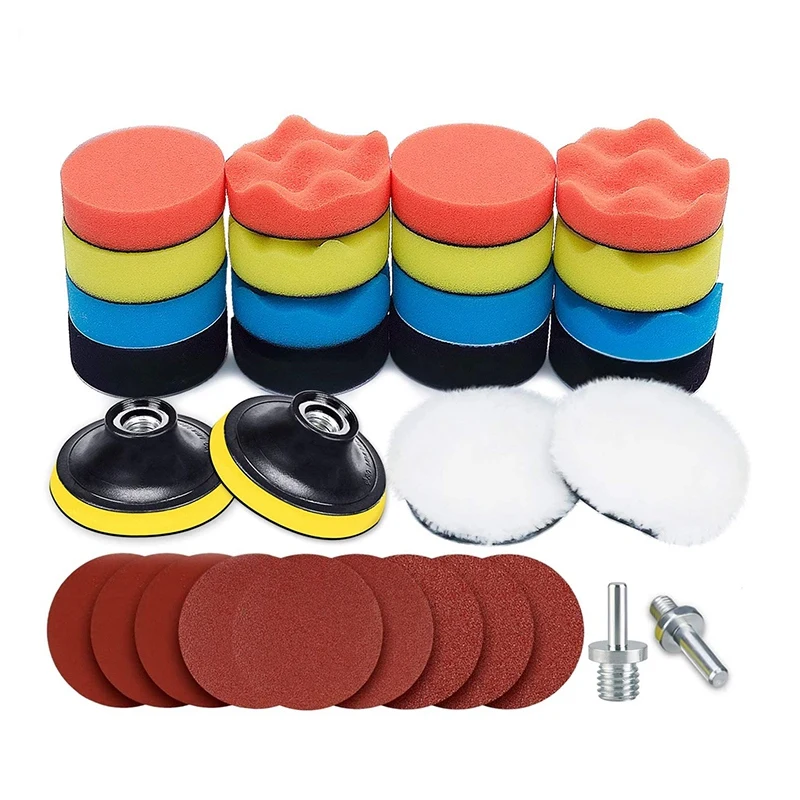 

31Pcs Polishing Pads Kit Car Foam Drill Polishing Pad Kit 3Inch (80Mm) Detail Foam Pads Buffing Pads Wool Pads