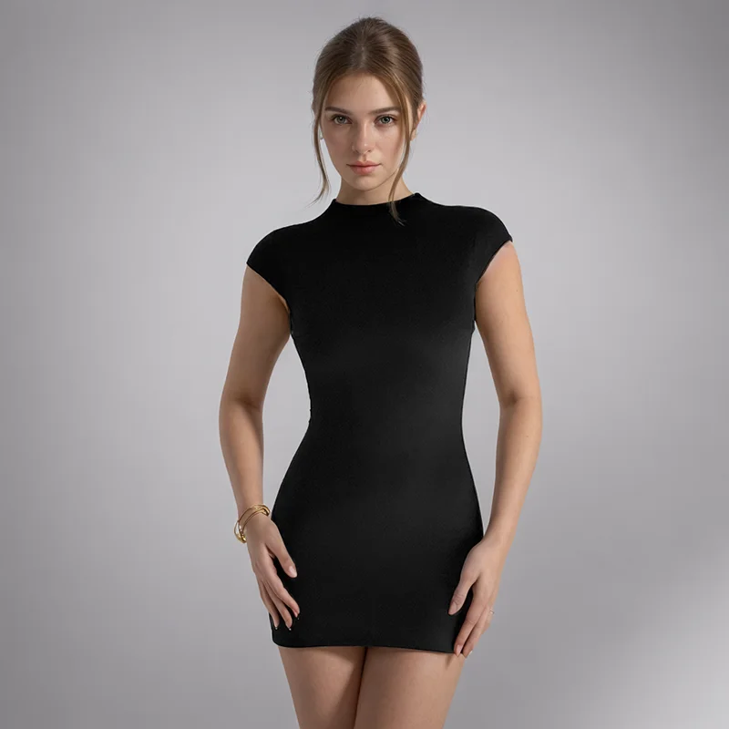 Women's summer skirt Backless dress fashion 2024 new in Black Short-sleeved mini Youth Elegant sexy Simple bodycon Short dresses