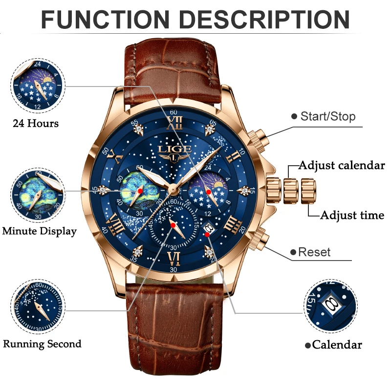 LIGE New Black Leather Watch For Men Fashion Business Watch Men Sport Military Waterproof Men Quartz Wristwatches Reloj Hombre