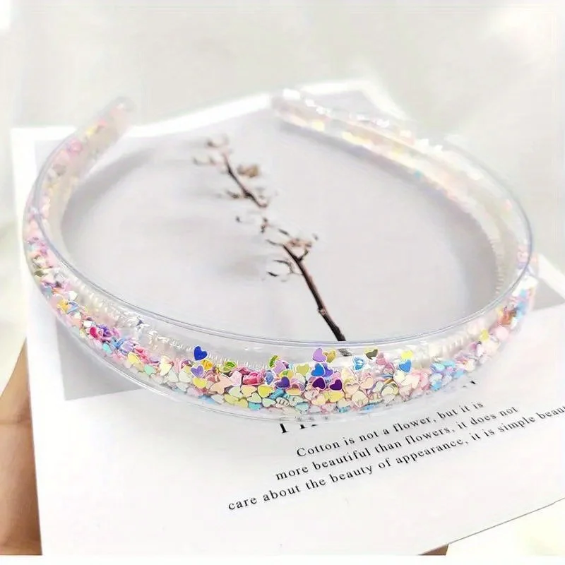 

Transparent Quicksand Headband Glitter Sequin Decor Non-Slip Teeth for Kids Girls Daily Party Wear Hair Accessories Headwear