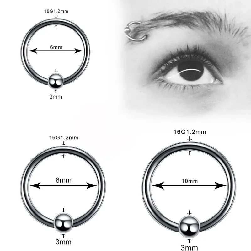 8PCS 16G Stainless Steel Captive Bead Ring PA Nipple Eyebrow Belly Tragus Cartilage Septum Piercing Jewelry BCR Body Jewelry