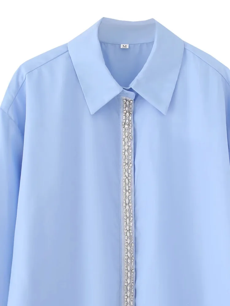 ZMEENNA Damen-Langarm-Button-Down-Hemd mit funkelndem Detail, elegantes, lässiges Blusen-Top, modisches und schickes Design ZM879