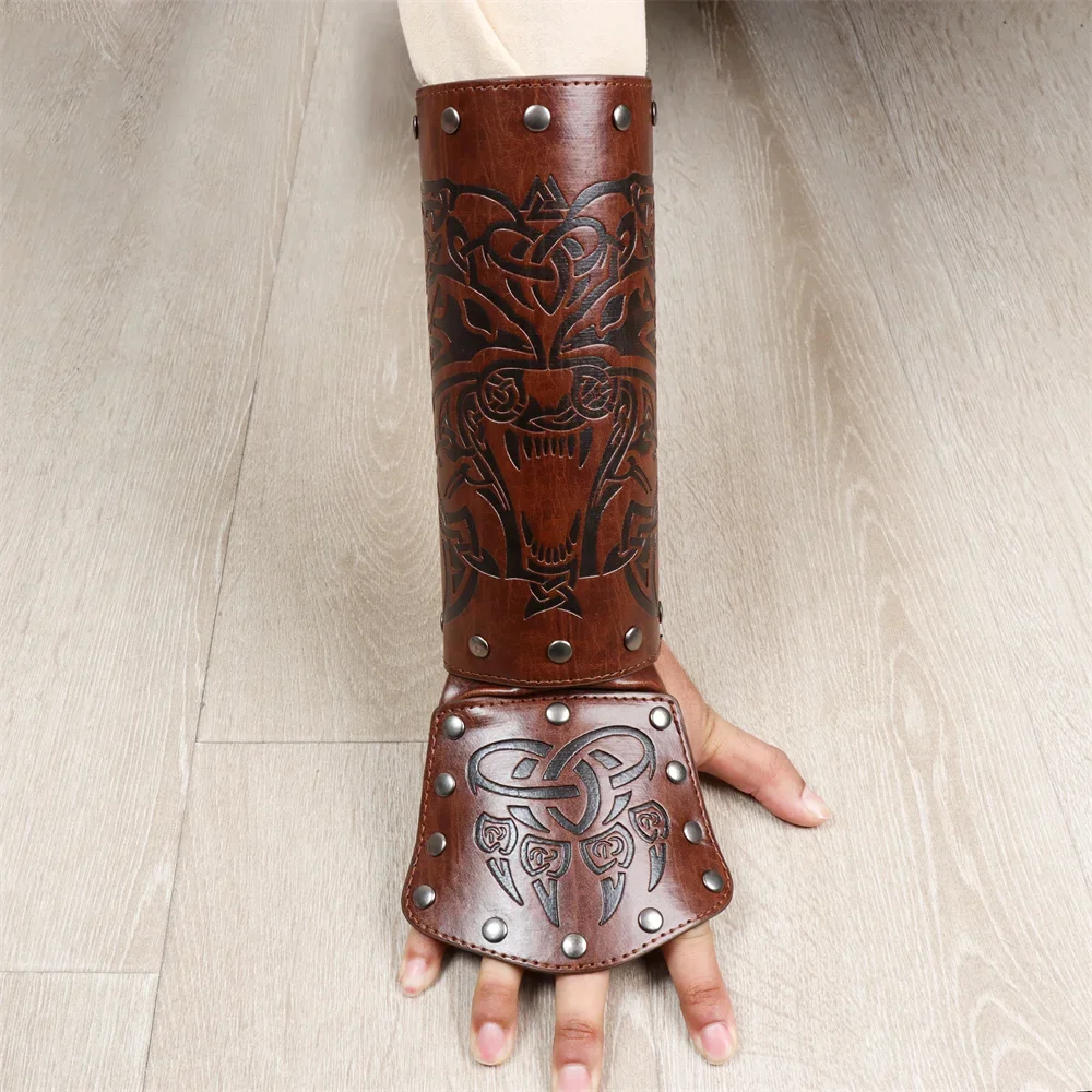 Punk Hip Hop 1Pc Cosplay Leather Armor Arm Viking Bangles Pirate Knight Gauntlet Wristband Bracer Accessories New Men's Bracelet