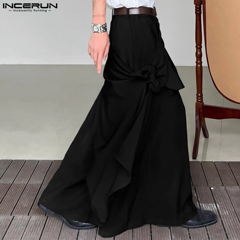 Fashion Men Wide Leg Pants Solid Loose Button Joggers Irregular Trousers Men Streetwear 2024 Oversize Skirts Pants S-5XL INCERUN