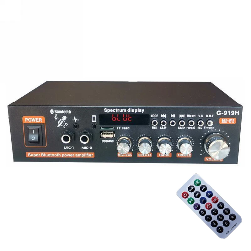 

Домашний автомобильный усилитель мощности 50 Вт 12 В/110 В/220 В Bluetooth аудио усилитель мощности с дистанционным управлением мини Hi-Fi Цифровой стерео усилитель