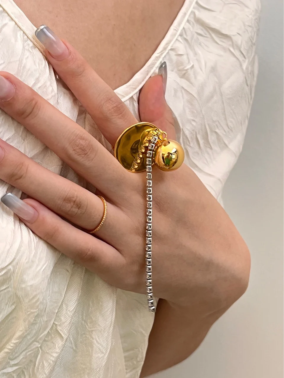 Brass 2 Tone Zircon Tassel Rings Women Jewelry Punk Style Designer Club Cocktail Party Gown Amazing Trendy Boho Korean Japan