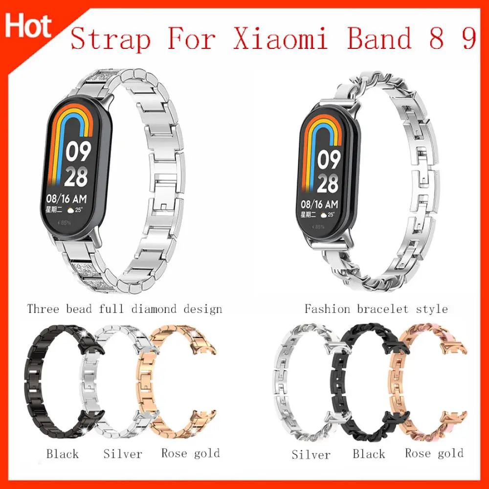 

Compatible with Mi Band 8 9 metal wristband suitable for Xiaomi Mi Band 8 9 NFC smart watch bracelet strap shiny