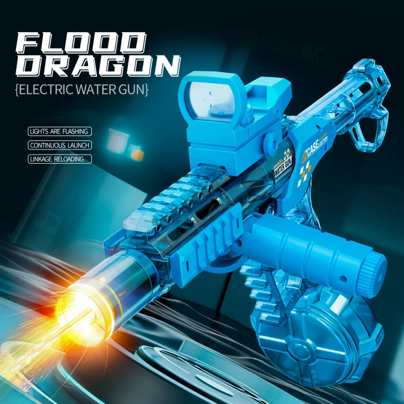 

Electric Water Gun Toy with Lights and Sound Kids Automatic Watergun Large Capacity Long Range Squirt Gun Outdoor Beach Pool Toy