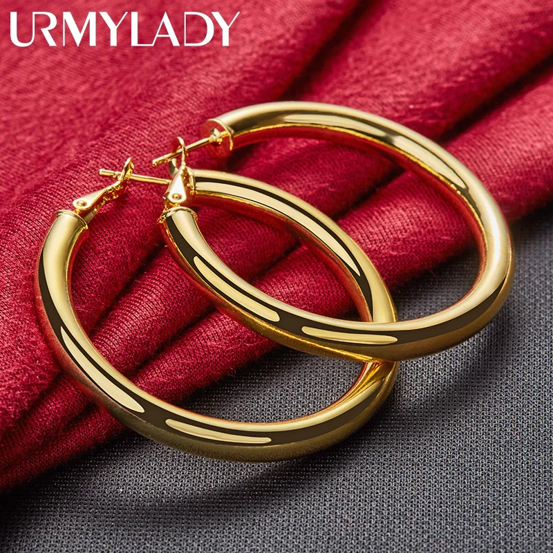 URMYLADY Smooth Circle 50mm Hoop Earrings 925 Silver Plated 18k Gold  For Women Man Charm Wedding Engagement Fashion Jewelry