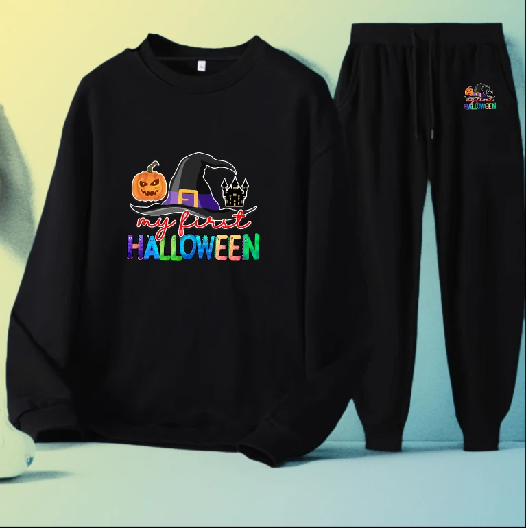 

Men's set sweatshirt set Long sleeves sports men's clothing set Autumn printed My First Halloween jogging set sports
