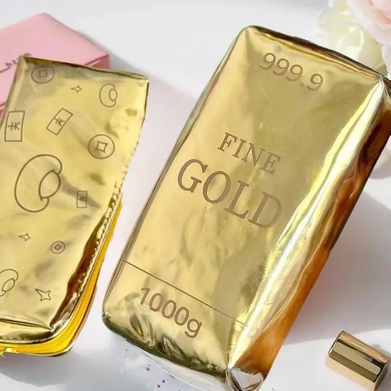 Simulation Gold Bar Pencil Case-Large Capacity Vintage Design StationeryOrganizer,Multi-Functional StorageBag with CulturalTheme