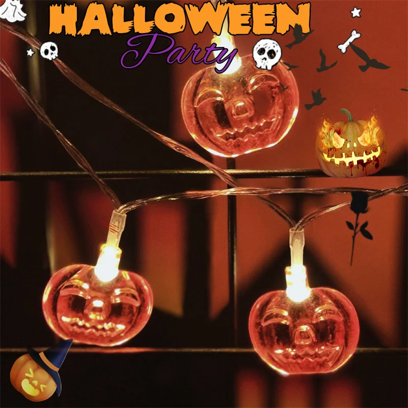 Guirnalda de luces Led de calabaza con USB, decoración navideña, ambiente interior, batería para habitación de niña, Halloween, impermeable, Año Nuevo, 078