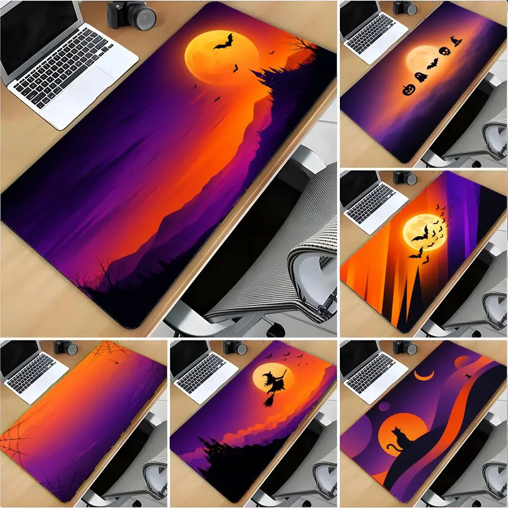 Halloween Color Gradient Mouse Pad Large Mouse Pad Desk Mat Non‑Slip Gaming Board Game Mat with Stitched Edges