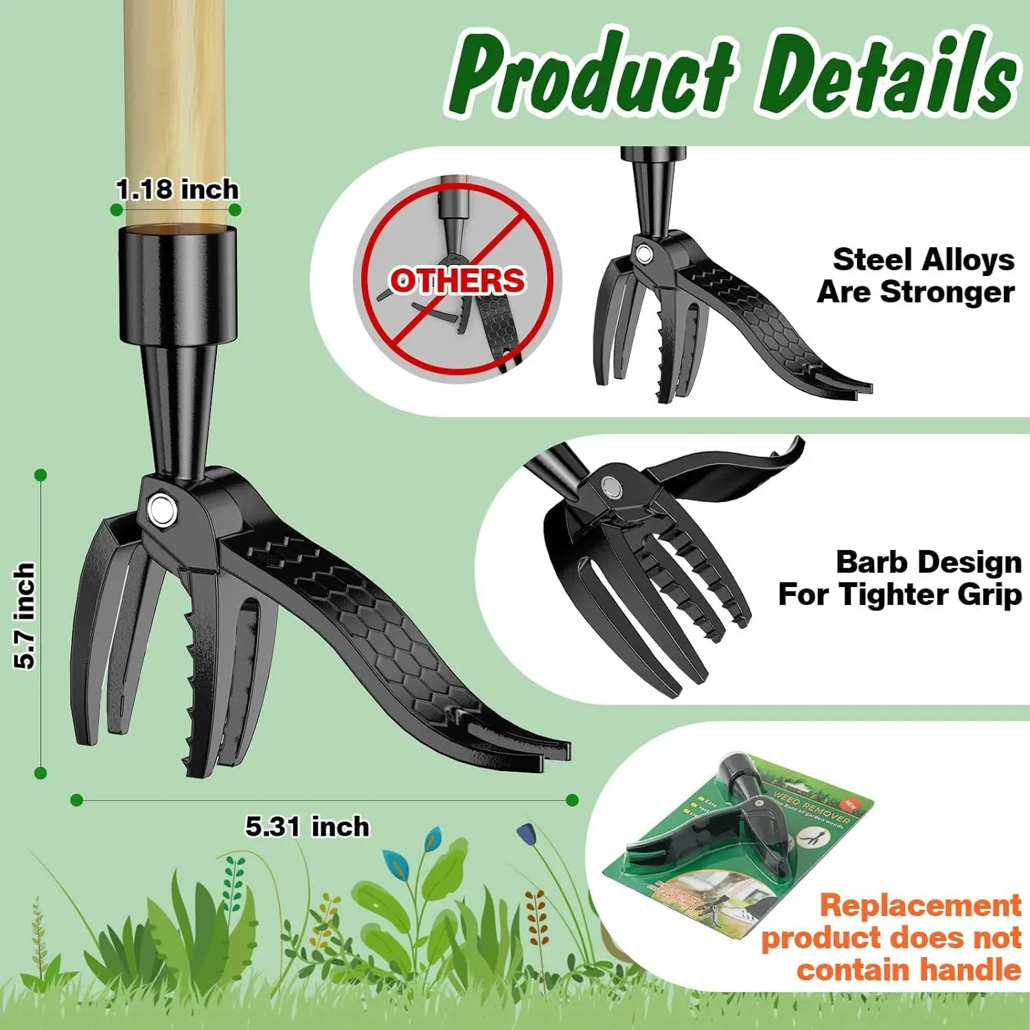 Stand  Weed Puller Head  Weed Picker Tool Gardening Hand Tools for Dandelion, Weeder  Removal Tool No Bending for Backyard Lawn 