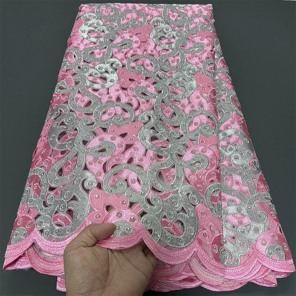 

2025 African Nigerian for Dress Sewing Tulle Lace Fabric High Quality Damask Cotton Polish Luxe Wedding Party 5Yard