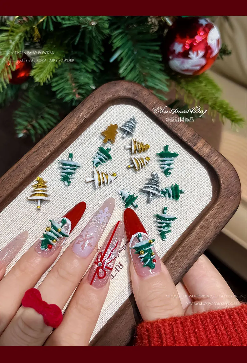 20pcs Mini Christmas Tree Nail Accessories Cartoon Resin 3D Xmas Tree Nail Diamond New Christmas Manicure Nail Art Charms