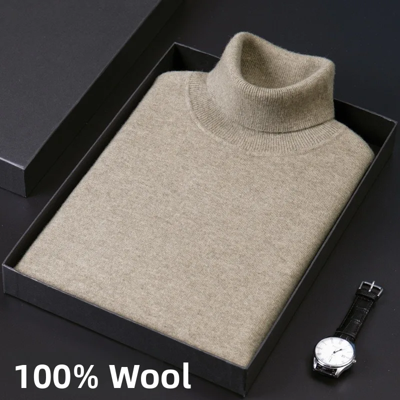

Men's High Collar Knitted Wool Sweater 00 Pure Wool Thiened Loose Winter Faion Ci Sle Long Sve Busin Scene