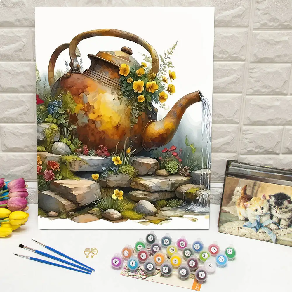 لوحة زيتية بالأرقام منظر طبيعي جبلي DIY لوحة رقمية لشجرة المنزل مشهد صورة فنية على قماش هدية مرسومة يدويًا #1