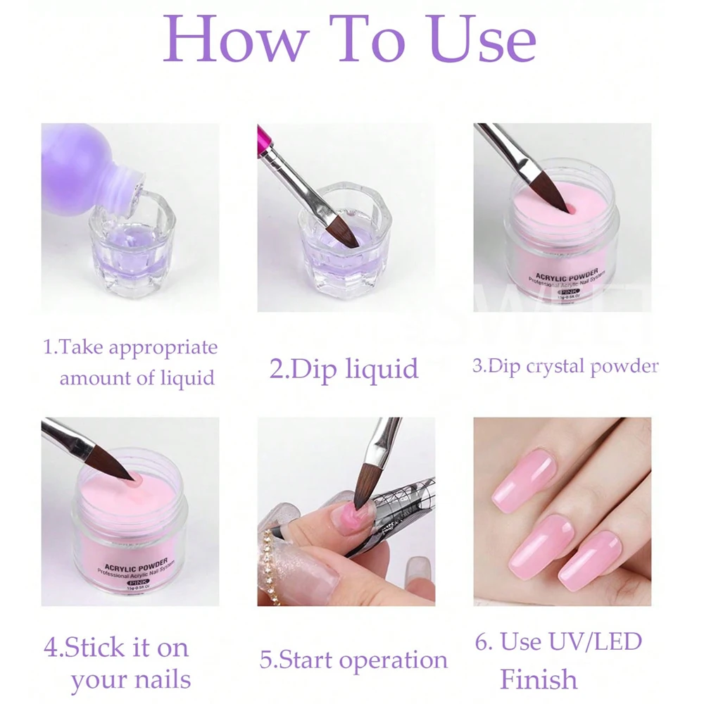 60ml 크리스탈 액체 60g 아크릴 파우더 세트 핑크 화이트 투명 조각 크리스탈 폴리머 아크릴 파우더 확장 매니큐어