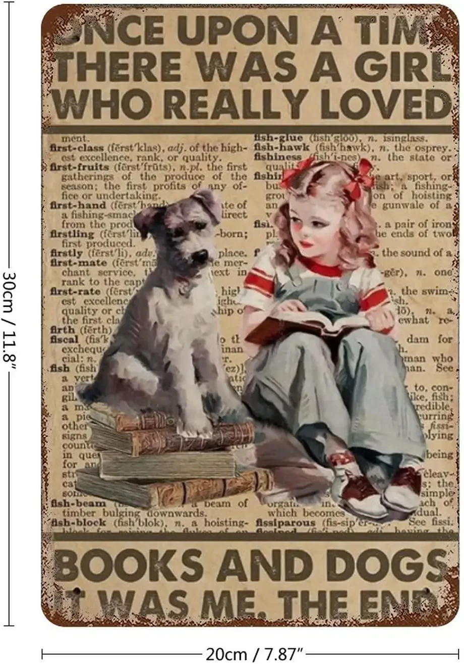 Metal Tin Signs for Girls Who Love Book Dogs, Aluminum Metal Vintage Iron Painting Bar Sign Figures Cave Decor Cafe Home