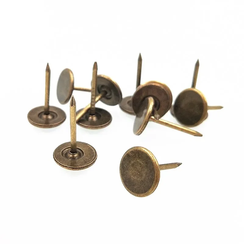 100Pcs Antique Bronze Flat Upholstery Nails Jewelry Wooden Box Case Furniture Sofa Door Decorative Tack Stud Pushpin 11*17mm