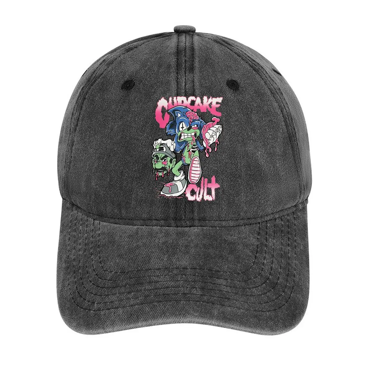 

Colorful cartoon character with the word OUT for a possibly edgy or youth - oriented brand Washed Baseball Cap