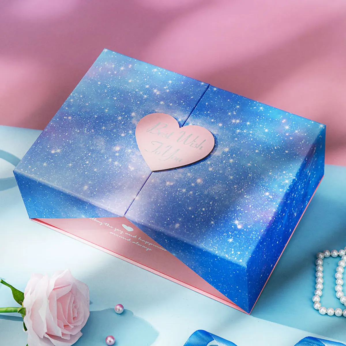 

Gradient Starry Sky Gift Box Heart Double Door Exquisite Valentine's Mother's Day Birthday Christmas Gift Packaging Paper Case