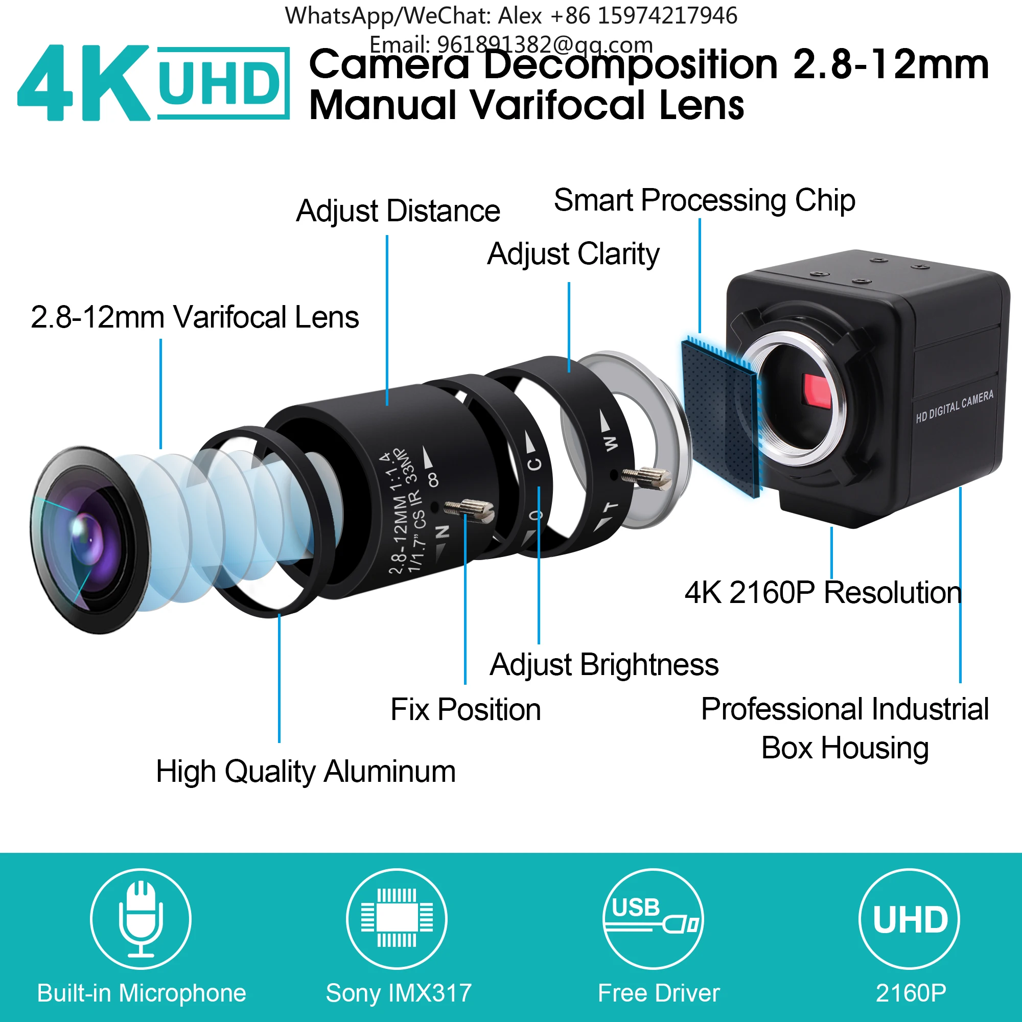 Fotografia 5: Câmera USB de Vigilância 4K ELP 3840x2160 com Microfone Mini Sony IMX317 e Estojo