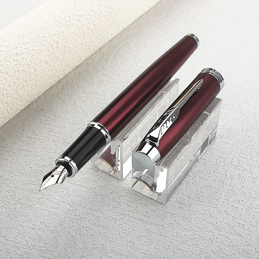 Luxury Gold Classic Style Silver Clip Metal Fountain Pen 0.5mm Nib Steel Ink Pens for Gift Office Supplies School Supplies