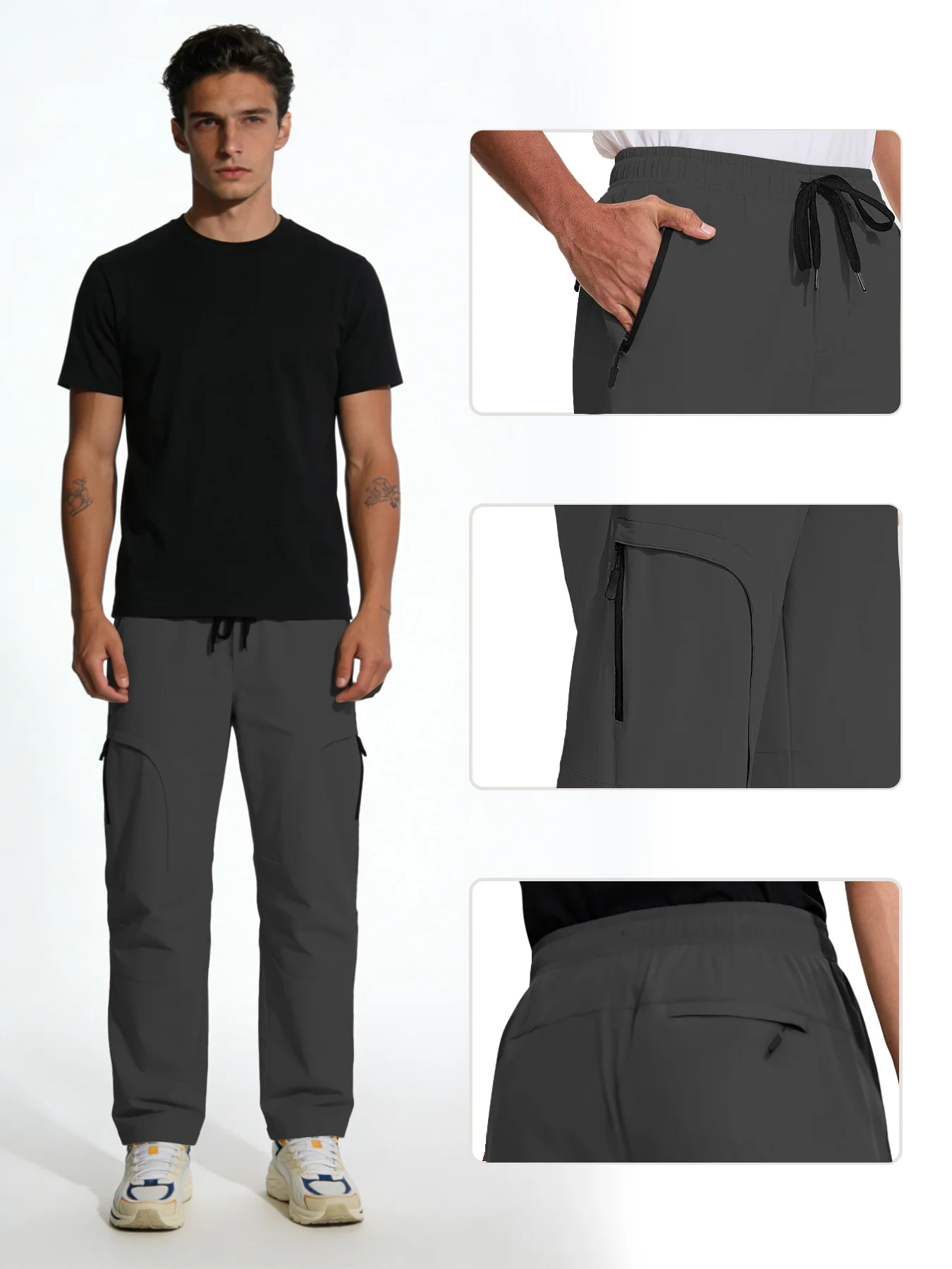 سراويل المشي لمسافات طويلة للرجال، سراويل الحماية من الشمس، 5 جيوب للركض، خصر مرن