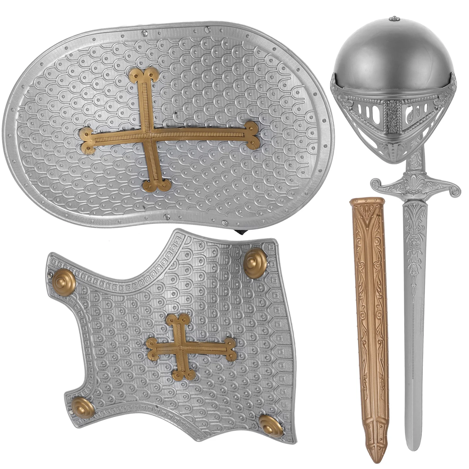

1 Set Retro Armor Set Sword Medieval Costume Party Accessory Durable Lightweight Plastic Fake Armour For Boys 10-12