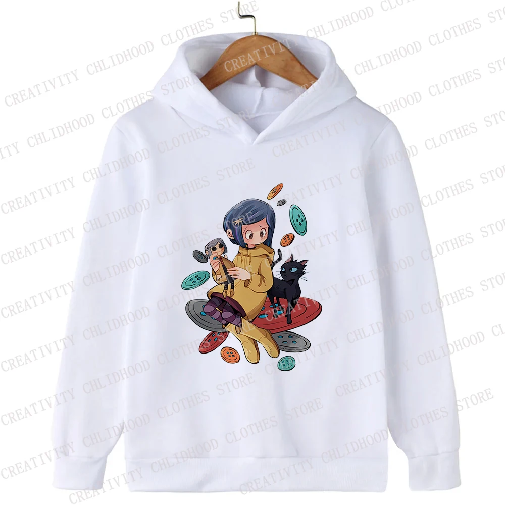 Coraline Children Hoodies Girl Boy Kids Movie Kawaii Pullover Fashion Cartoons Casual Clothes Kid Tops Sweatshirts